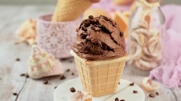Delicious chocolate ice cream for dessert