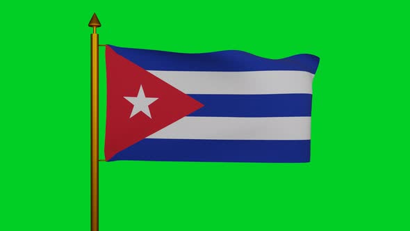 National flag of Cuba waving with flagpole on chroma key, Bandera de Cuba or Estrella Solitaria