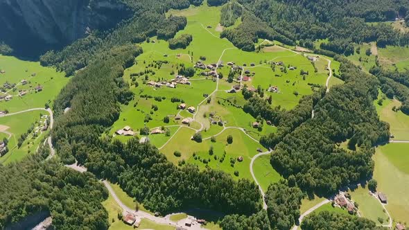 Swiss alp village from air