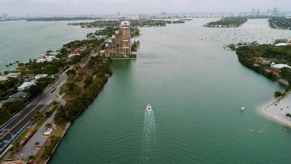 Miami Beach Yacht Aerial Venetian Islands Causeway Intercoastal Waterway