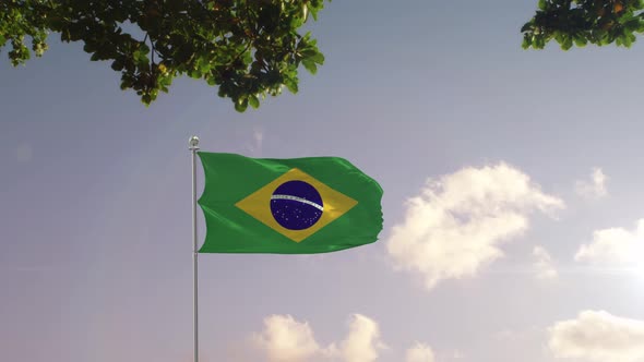 Brazil Flag With  Modern City 