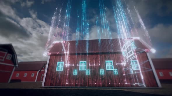 The Barn In Farm Hud Hologram Scanning 4k