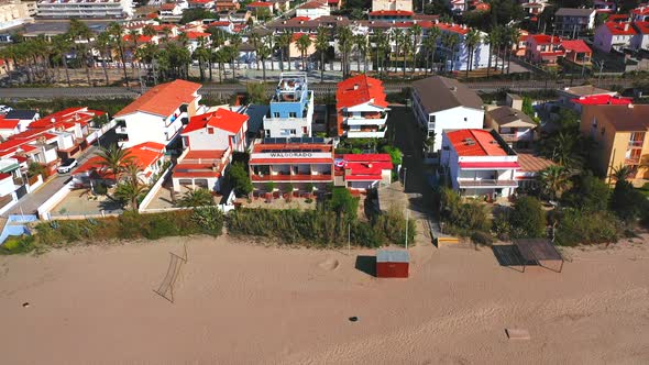 051_2_ojra.uas_Beach_LateralTravelingView_SunnyDay_4k. Lateral traveling of the beach from the sea t