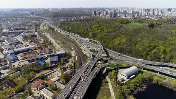 City Traffic on the Bridge in the Industrial Area of the City