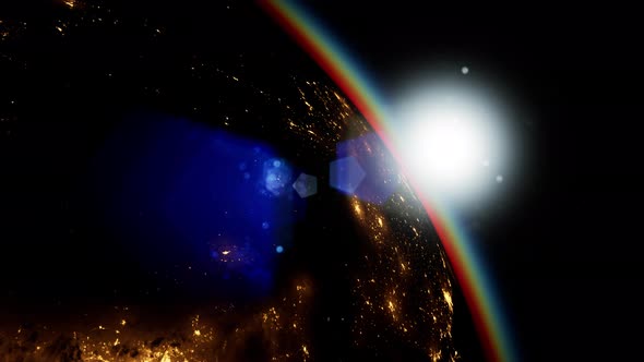 Space, Sun and Planet Earth at Night alt