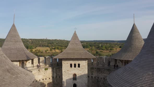 Aerial Flight Over Medieval Fort in Soroca Republic of Moldova