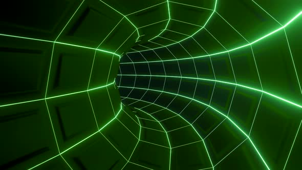 Curved Virtual Tunnel with Green Neon Lines