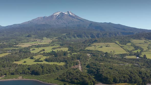 Aerial Landscape of Osorno Volcano and Llanquihue Lake at Puerto Varas, Chile, South America.