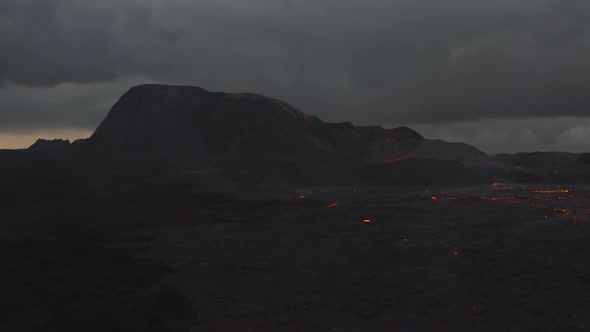 Drone Over Cooling Lava Flow From Erupting Fagradalsfjall Volcano