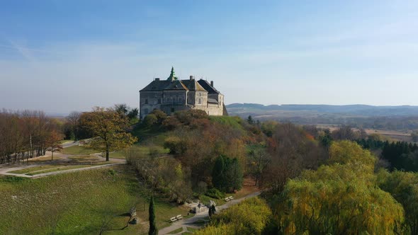 Aerial View of Haunted Castle of Olesko, Ukraine