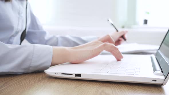 Close Up Image Female Hands Typing on Laptop Keyboard