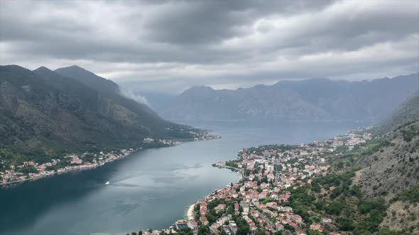Beautiful aerial landscape of the Bay of Kotor and mountains, Montenegro