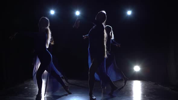 Four Graceful Woman Are Dancing Elements of Modern Ballet