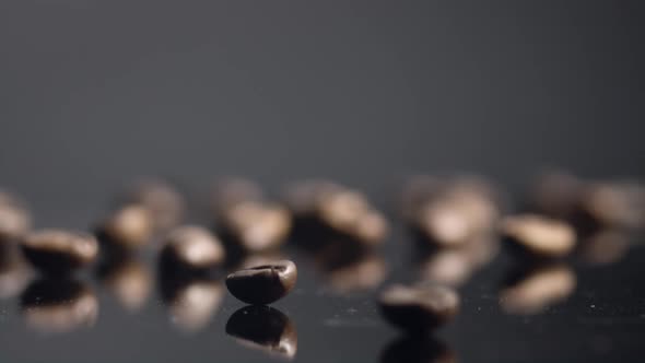 Few Coffee Beans Lying Table Close Up