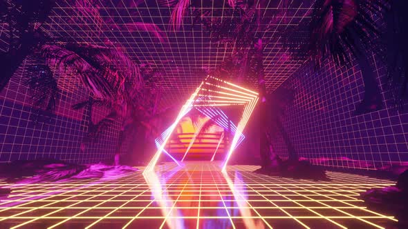 Retro Style Cyber In Palm Tree 02 4K alt