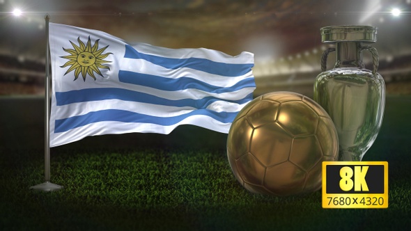 8K Uruguay Flag with Football And Cup Background Loop