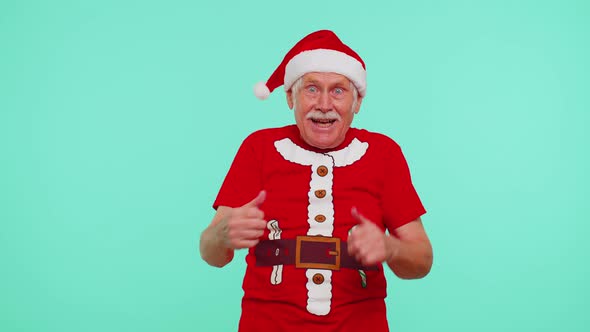 Senior Christmas Grandfather Man Smiling Excitedly Pointing to Camera Beauty Choosing Lucky Winner