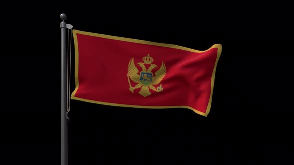 Montenegro Flag On Flagpole With Alpha Channel 4K