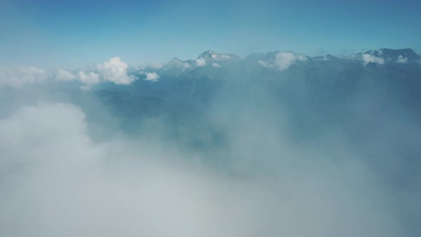 Aerial view; drone moving over the Aibga ridge, Krasnaya Polyana