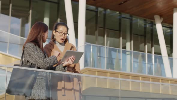 Business Ladies Discussing Work Outside