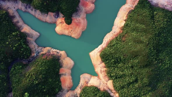 Top aerial view of High Island Reservoir, Famous Vacation Location in Sai Kung, Hong Kong