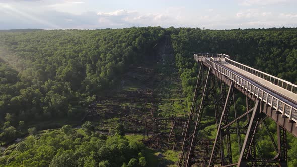 Antique wooden train tracks at Kinzua Bridge State Park in Pennsylvania in the Allegheny National Fo