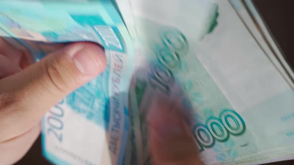 Male Hands Count Money Currency Russian Ruble