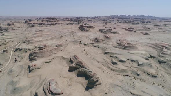 Aerial View of Sandy Rocks Desert in the World Town of Demons of Karamay, Xinjiang, China