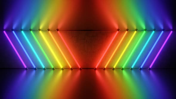 Rainbow Spectrum Neon Tubes Flickering Flashing Glow Light 3D Lasers - 4K