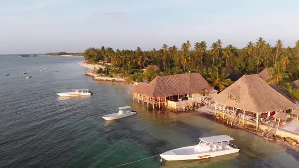 Paradise Beach Resort with Palm Trees and Hotels By Ocean Zanzibar Aerial View