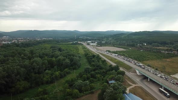 Drone Point of View - Aerial View of Rush Hour Traffic Jam Highway.