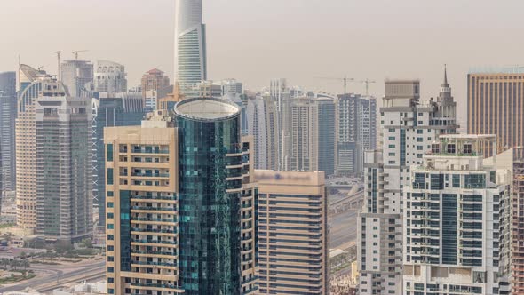 Aerial Top View of Dubai Marina Morning Timelapse