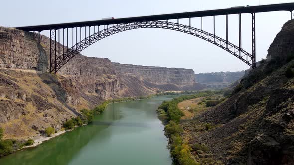 Aerial of the Perrine Bridge over the snake river in Idaho