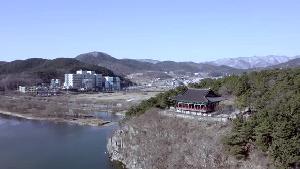 Aerial Top View Of Korean Gazebo