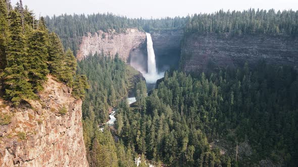 Breathtaking Helmcken Falls pouring over a cliffs edge in Wells Gray Provincial Park in British Colu