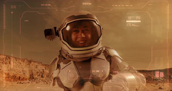 Female Astronaut Recording Video Diary on Mars
