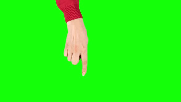 Female Hand in Red Sweater Performing Single Tap and Double Tap Tablet Screen Gesture on Green