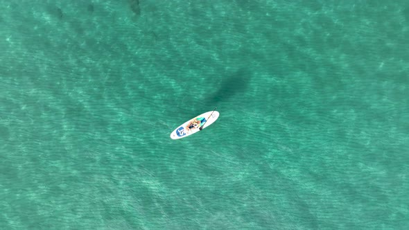 Sup surfing aerial view 4 K Turkey Alanya