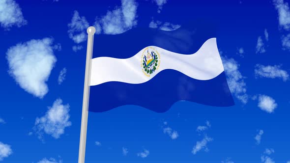 El Salvador Flaying National Flag In The Sky