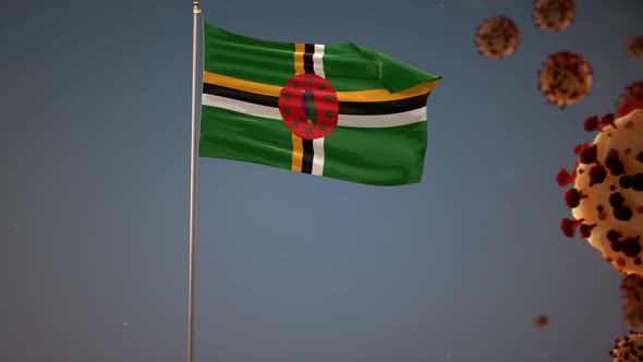 Dominica   Flag With Corona Virus Attack 4K alt