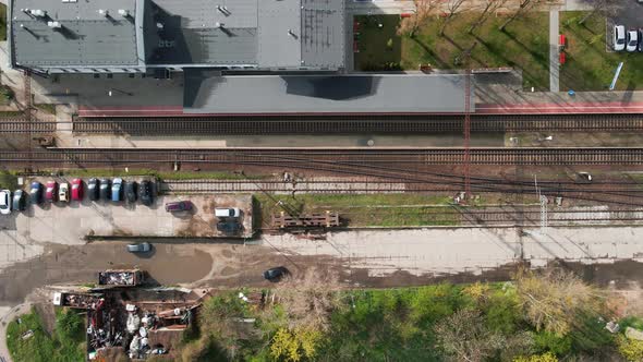 Aerial View of Railway Station with Passengers