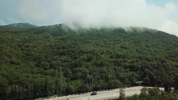 Crimea with Beautiful View of Mountains and Highway Road Between the Mountains