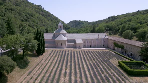 Aerial view of Senanque Abbey near Gordes village in Provence, France