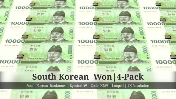 South Korean  Won | Korea, South Currency - 4 Pack | 4K Resolution | Looped