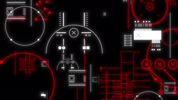 High Tech Vj Loop Of Red And White Schematics Looping Seamlessly