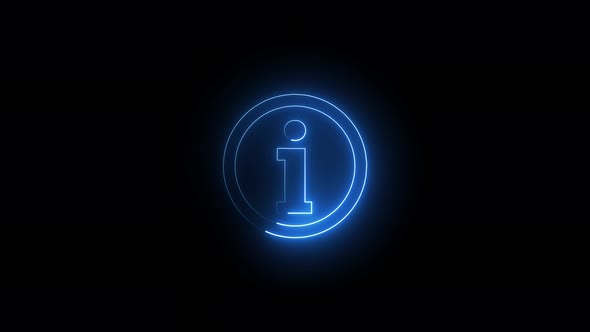 Blue light glowing information icon. Information symbol glowing neon light animation.