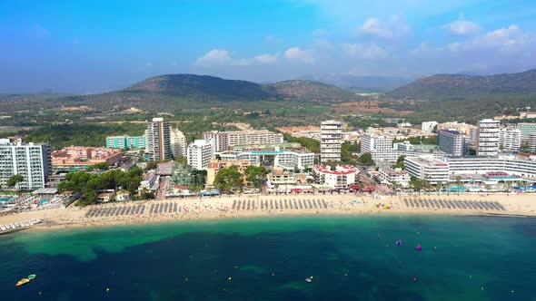 Aerial Drone Footage Video of Magaluf Town Mallorca