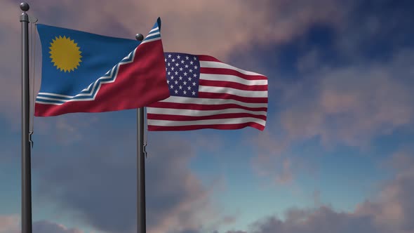 Sioux Falls City Flag Waving Along With The National Flag Of The USA - 4K