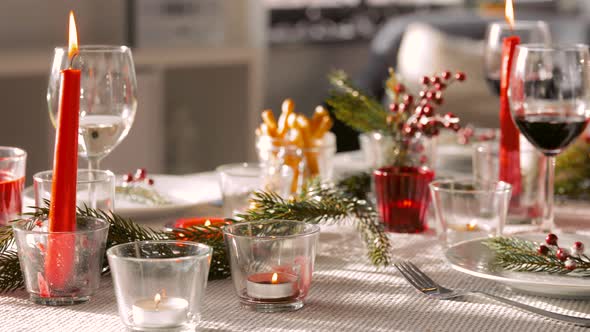 Christmas Dinner Party Table Serving at Home