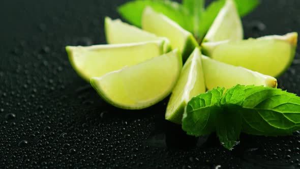 Lime Segments with Mint Leaves